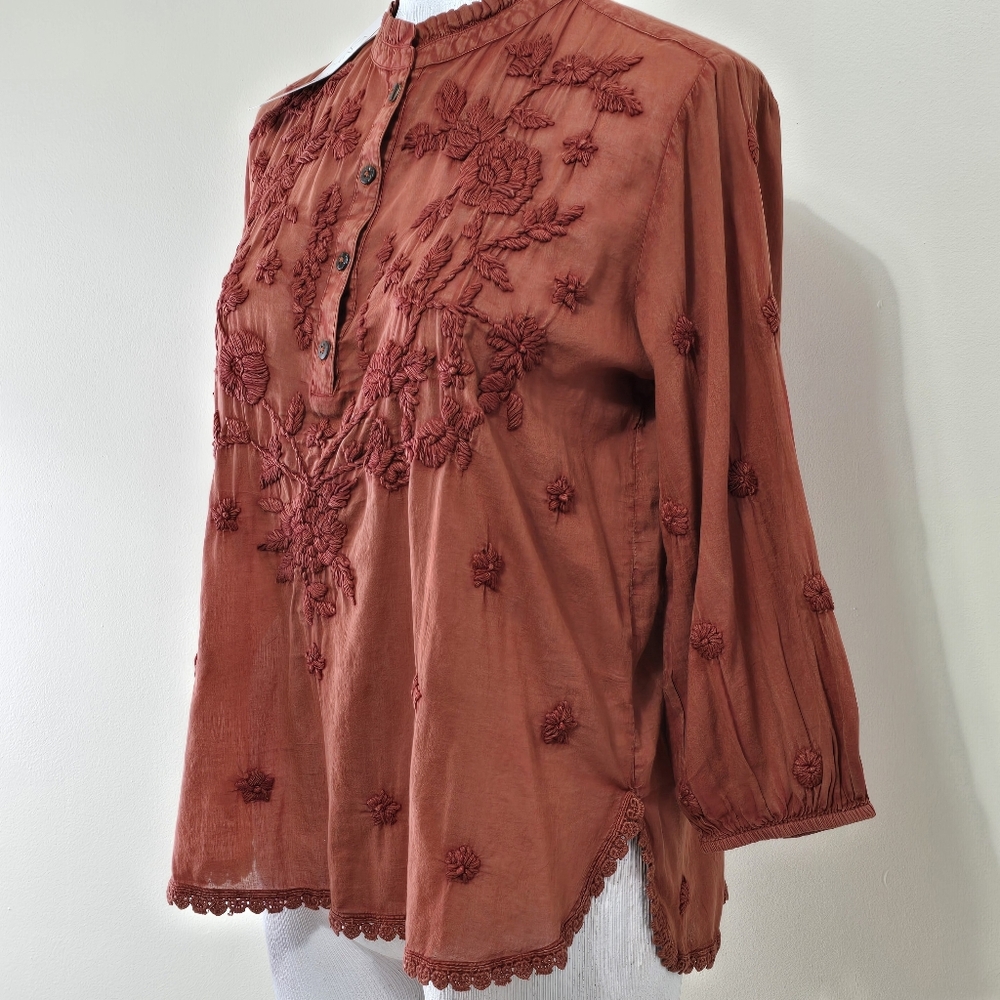 NWT Kyla Seo Caite Sz S Paloma Embroidered Cotton Blouse Top Terracota Boho - Picture 2 of 16
